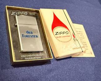 RARE VINTAGE DOUBLE SIDED OLD FORESTER SLIM ZIPPO LIGHTER W/ BOX UNFIRED