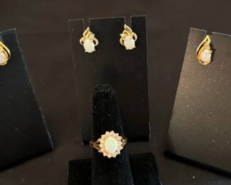 Faux Opal Diamond Ring  Earring Sets