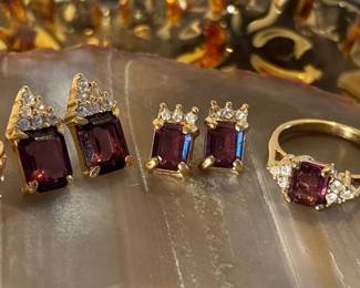 Purple W Faux Diamond Accent Rings W Earrings