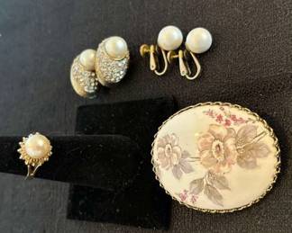 Vintage Park Lane, Faux Pearl Ring, Brooches, Earrings