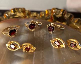 GarnetRuby Like Rings, 2 Sets Matching Earrings