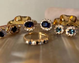 Sapphire Diamond Like Earring Sets Plus Ring