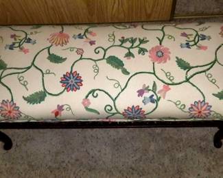 Crewel Upholstered Covered Bench
