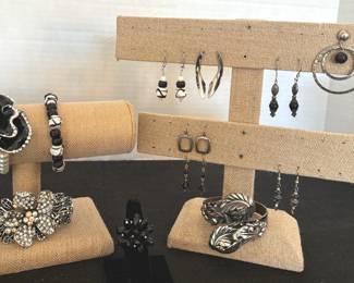 Black White Silver Bracelets  Earrings