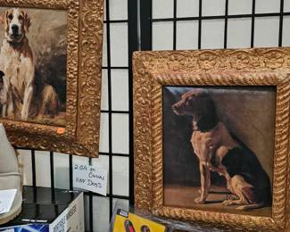FRAMED OIL PANTINGS OF DOGS