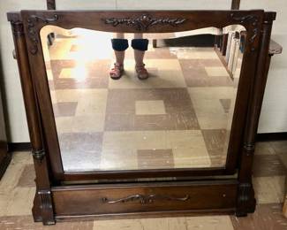 Antique Marble Top Dresser w mirror is 45 inches long by 22 inches deep by 32 inches tall the base.
The mirror that goes on the antique marble top dresser is 40 inches wide by 38 1/2 inches tall by 2 inches two and a 2 inches deep.