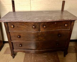 Antique Marble Top Dresser w mirror is 45 inches long by 22 inches deep by 32 inches tall the base.
The mirror that goes on the antique marble top dresser is 40 inches wide by 38 1/2 inches tall by 2 inches two and a 2 inches deep.