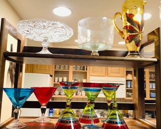 Closeup Colorful Martini Glasses / Cake Plates