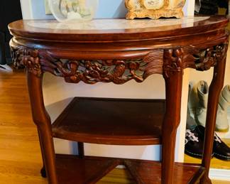 Crescent Accent table w/Marble Top and Shelves