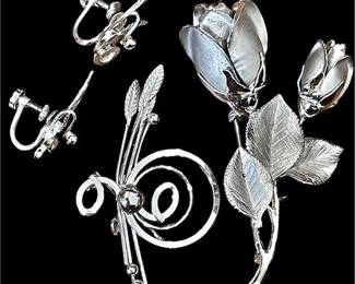 Vintage Sterling Silver Brooches and Clip-On Earrings