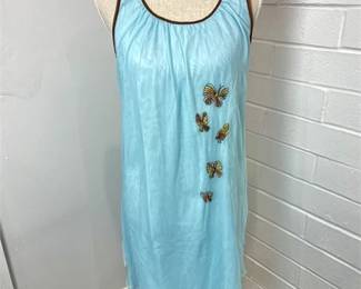 Vtg Double-Layered Size M Sleeveless Nightie w/ Embroidered Butterflies