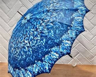 Vibrant Blue Leaf Print Umbrella