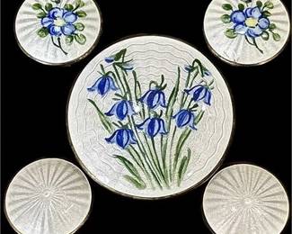 Norway Sterling Silver Guilloche Enamel Pin & Clip-on Earrings -Finn Jensen