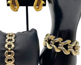 Vintage Monet Gold Toned Bracelets and Clip-on Earrings