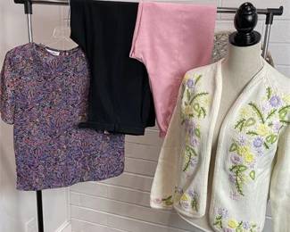 Clothing Lot with Mainly Vtg - Size 14 Pants, Sweater and Silk Top
