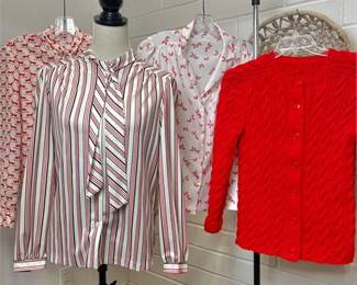Vtg Long & Short Sleeve & Button-up Blouses with Red Sweater