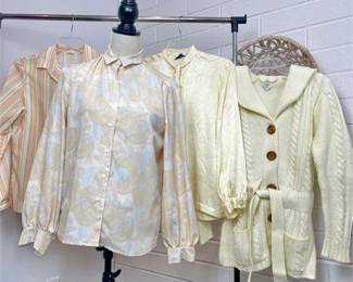 Vintage Long Sleeve Button-up Blouses with Knit Cable Cardigan Sweater