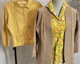 Vintage Button-up Short Sleeve Top with Two Coordinated Sweaters