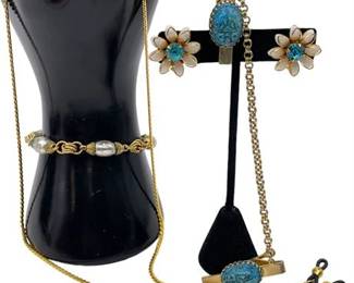 Vtg Bugbee Niles Clip-on Earrings, NWT Hilco Gold Tone 26" Eyeglass Chain & More
