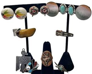 Vintage Unique Jewelry Grouping w/ Sterling Silver Turquoise Clip-On Earrings