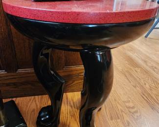 Black Lacquer lion Foot Tabel Jacques Garcia for Baker. The red top does not originally go with the pieces, but looks great! 