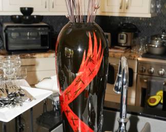 Asian inspired ceramic vase-about 2ft tall with decorative sticks