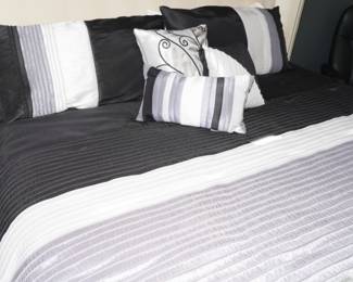 Striped black, white & gray comforter set with pillow shams