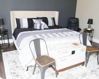 These items are in the casita by the way.  Upholstered king size bed frame, cool trunk and incredible king size mattress & box spring