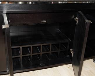 Dark wood buffet/wine bar