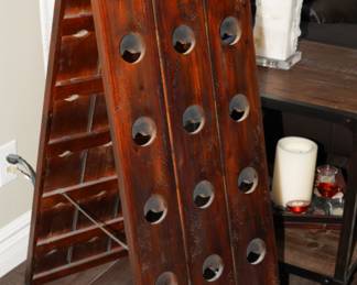 A-frame wood slat wine rack-holds 36 bottles and stands about 3ft tall