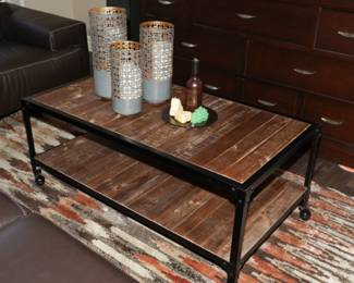 Wood slat & iron coffee table
