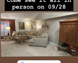 Large sectional excellent condition from Paul Rich and Sons $800

Vintage side table and coffee table $200 and $100