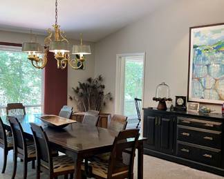 Birds Eye maple vintage 8 seat dining table with two leaves (shown in place) and includes protective toppers $850