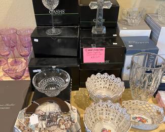 8 Cashs crystal wine glasses and 7 Crystal crosses