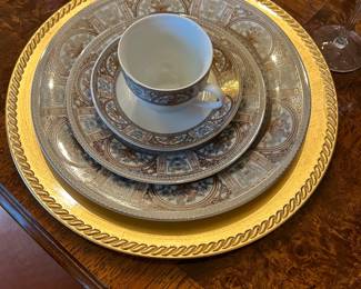 Set of 8 Sango China with platter, Serving Bowl and Tea set with cream and sugar and Tea pot