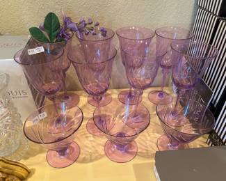 Lenox Crystal purple wine glasse and 3 sherbert