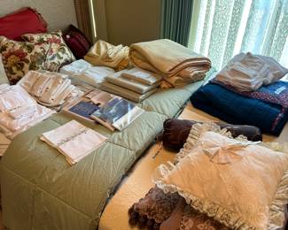 Queen linens, blankets, pillows