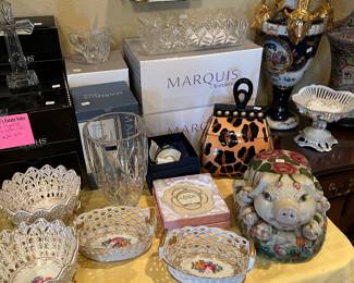 2 New Waterford crystal bread bowls, Purse cookie jars, Waterford vases