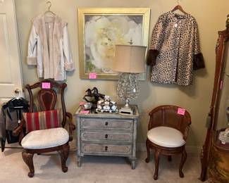 Arm Chair, swivel chair, 3 drawer chest, large wall art, bronze