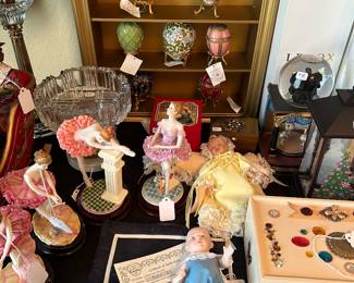 Faberge Eggs and shelf, Ballerina figurines