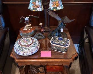 Tiffany lamp, figurines, bronzes
