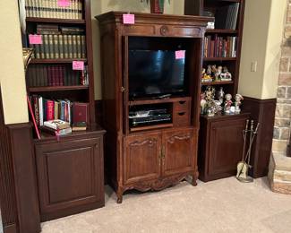 Lots of collectible books, set of Funk and Wagnall Encyclopedias, Country French Armoire, Smart TV