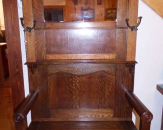 Antique Oak Hall Tree.  See the next Pic