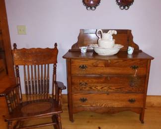 Antique oak rocking chair, Wash Stand