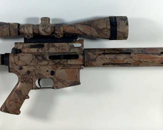 DPMS A-15 .223 Rifle SN# 15512, Stainless Bull Bbl, Adjustable Stock, Weaver Scope, Timney Trigger, Custom Camo Dipped At Bell And Carlson Factor