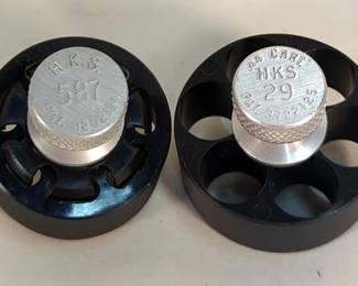 HKS 587 Revolver Speedloader for S&W 686 (7-Shot), Taurus 617, 817, 827, 66 (7-Shot), And HKS 29 Revolver Speedloader for S&W 29, 629/Dan Wesson/Ruger Redhawk/Super Redhawk/Colt Anaconda/Taurus .44, 444 Raging Bull 
