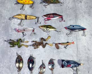 Fishing Reels, Qty 3, Includes Pflueger Summit, Abu Garcia Lite Plus, And Unbranded Reel, Frog Gigs, Qty 2, And Fishing Lures In Plano Case