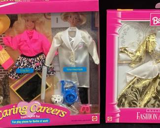 (2) CARING CAREERS & FASHION AVE BARBIE OUTFITS
