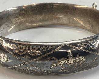 STERLING SILVER ETCHED BANGLE BRACELET