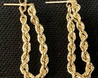 14KT YELLOW GOLD ROPE DANGLE EARRINGS, 0